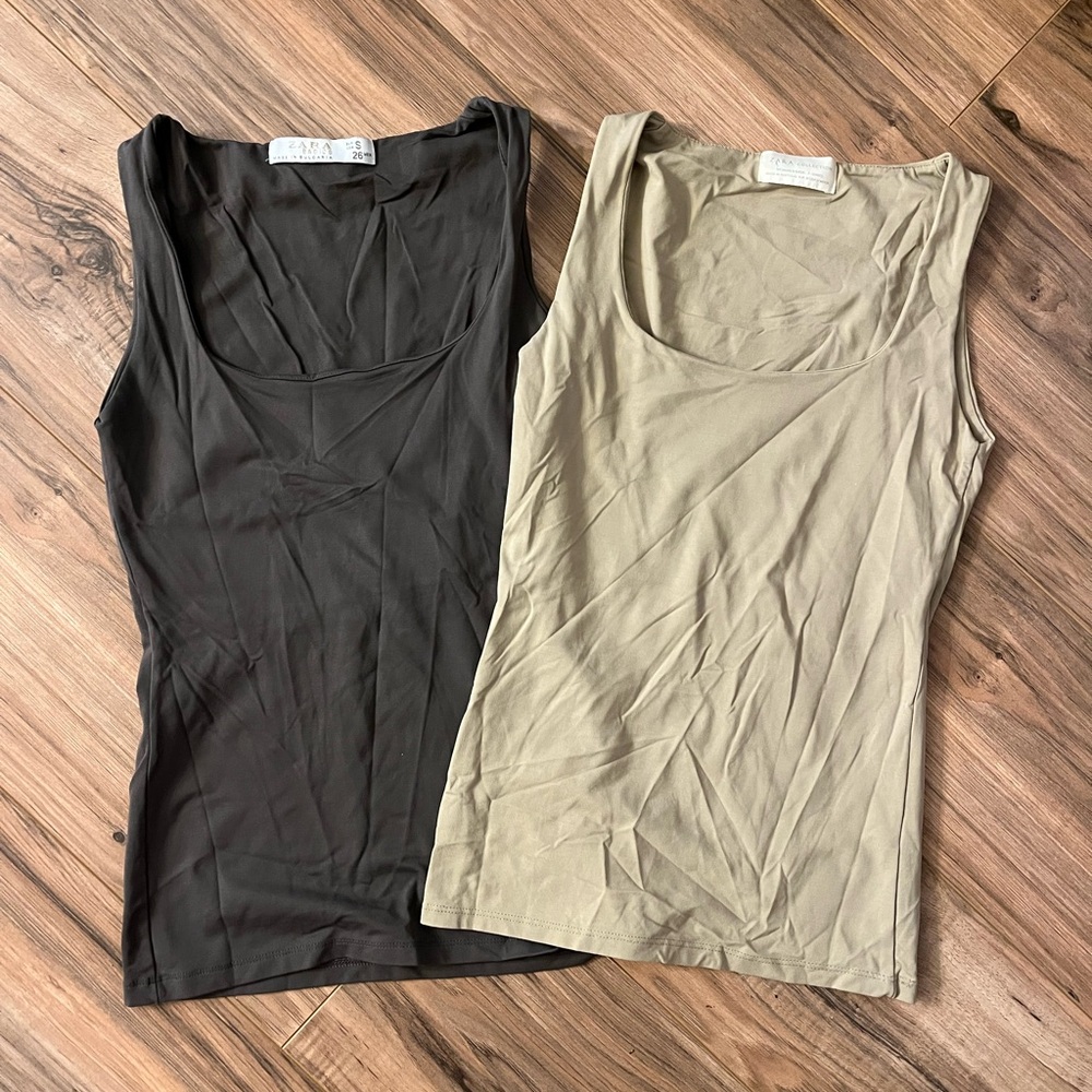 Zara Basics Sleeveless Tops - Brown and Tan